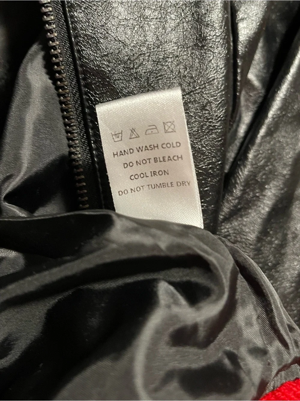 Kids Black Faux Leather Bomber Jacket with Red & Gray Trim